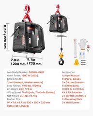 VEVOR 2-in-1 Electric Hoist Winch 1100 lbs Manual Wireless Remote Control