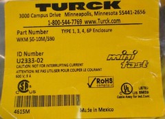 Turck WKM 50-10M/S90 Cordset U2333-02 Type 1,3,4,6P Enclosure 10m Long