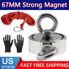 1300 LBS Strong Fishing Magnet Kit Double-Sided Pull Force and Rope Carabiner US