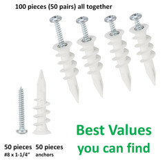 Self Drilling Drywall Plastic Anchors with Screws, Expansion Screws 100 Piece…