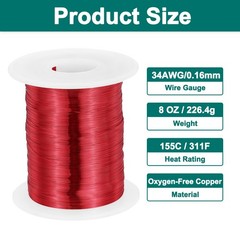 34 AWG Magnet Wire, 8 oz Magnetic Coil Wire, 155C(311F)