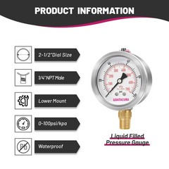GOATACURA 0-100psi/kpa Lead-Free Glycerin Filled Pressure Gauge,