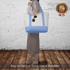 TOPDesign 1-Pack Canvas Tote Bag with an External Large, Light Blue/Natural