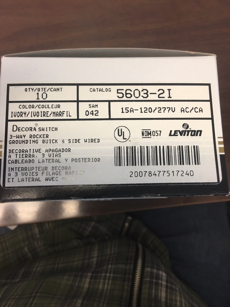 LEVITON 5603-2I DECORA THREE 3 WAY ROCKER SWITCH 15A 120/277V IVORY–10 PACK