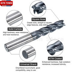 4 Flute 1/2″ x 2″ x 4″ Long Solid Carbide End Mill – AlTiN Coated