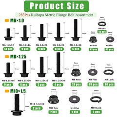 283-Piece Metric Flange Bolt & Nut Assortment Kit, M6–M10, 10.9 Zinc Coated