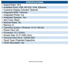 Logic Controls PRO KIOSK 21.5 21.5″ Pro Touchscreen Kiosk Wired – Intel Core i5