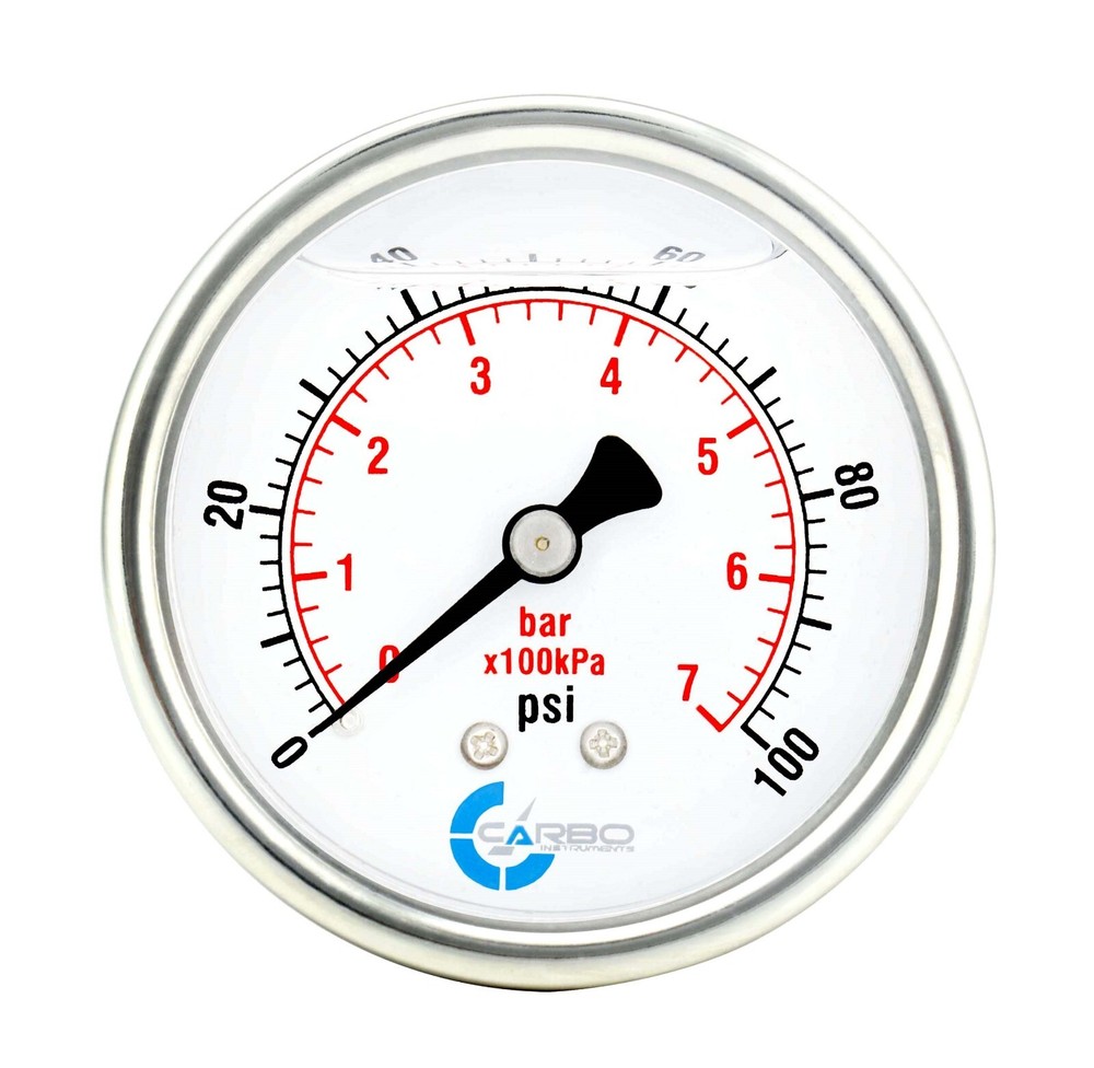 2.5″ LIQUID FILLED PRESSURE GAUGE 0 – 100 PSI, STAINLESS STEEL CASE BACK MOUNT
