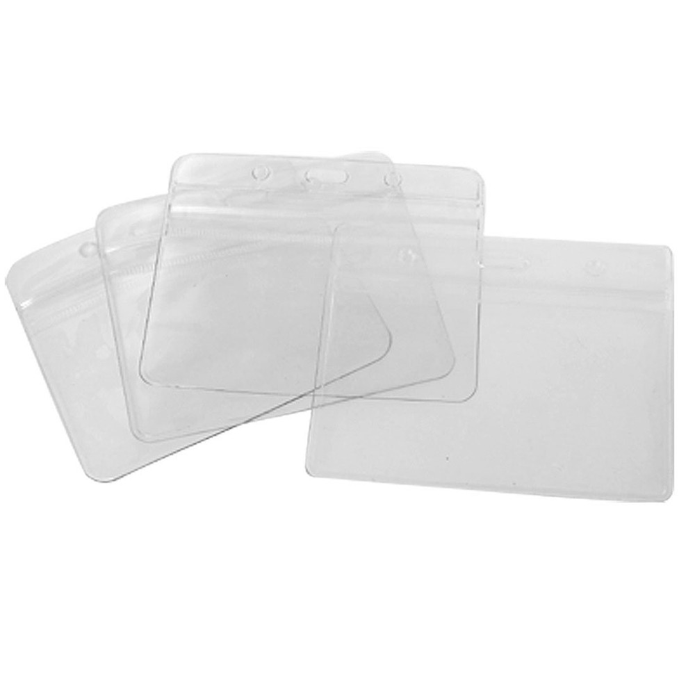 Soft Plastic Horizontal Name ID Card Badge Holder Clear 4 Pcs