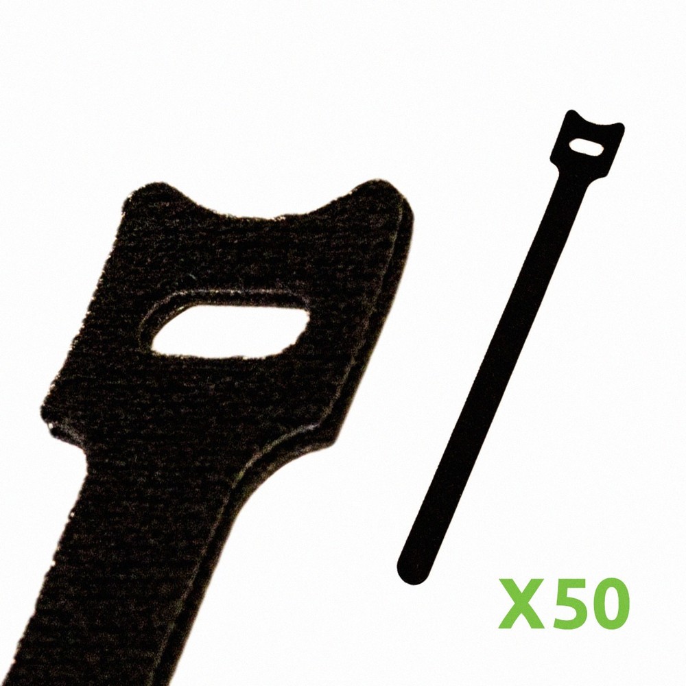 8 Inch Hook and Loop Reusable Strap Cable Cord Wire Ties 50 Pack Black