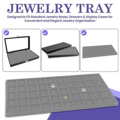 Novel Box 5 Pack 50-Slot Gray Liner Jewelry Tray Inserts Organizer 14.75×8.25×1