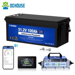 DCHOUSE 48V 100Ah Golf Cart Battery + 48V 18A Charger Trolling Motor RV