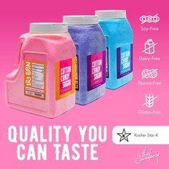 Cotton Candy Floss Sugar 6lbs 96oz jars- 3 Pack Strawberry, Raspberry Blue an…