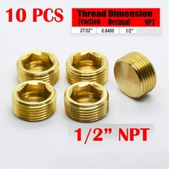10 Brass 1/2″ Hex Pipe Plugs Countersunk Style Male NPT Pipe End Fitting Cap ##