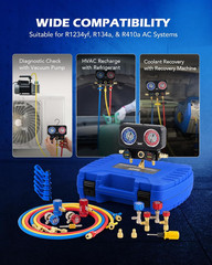 AC Gauges, 3 Way Manifold Gauge Set for R1234Yf R134A R410A Refrigerant, Automot