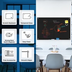 Tempered Glass Whiteboard Frameless Wall Mounted with Tray and Markers w Magnets