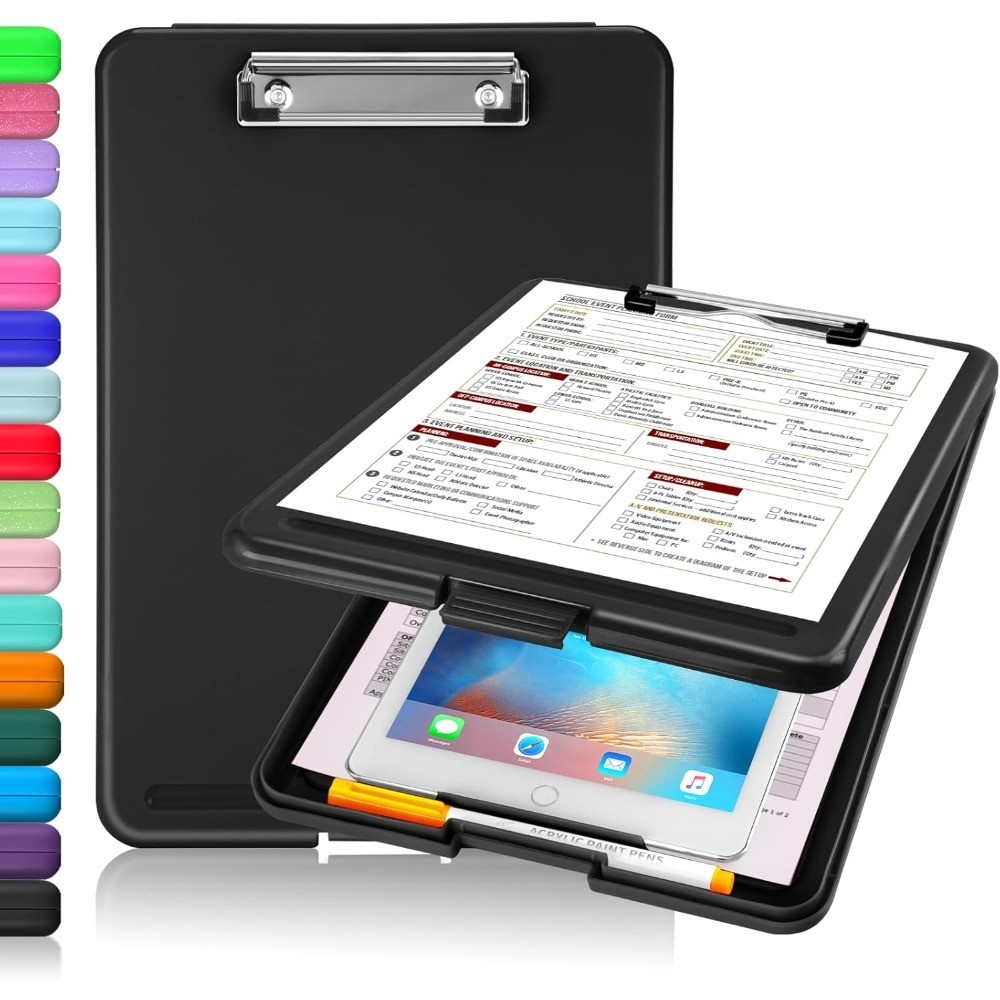 Clipboard with Storage, Plastic Storage Clipboards with Low Profile Clip,