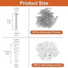 60 or 120pcs #8 Self Drilling Drywall Anchors, Premium Wall 120Pcs, white