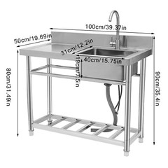 Freestanding 201 Stainless Steel Kitchen Sink With Faucet & Storage Shelf