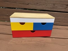LEGO Storage Drawer Desk Organizer Red Blue Yellow White Wood Look Top