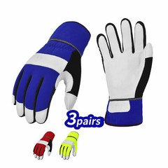 Vgo 3Pairs High Dexterity Goat Leather Palm Light Duty Work Gloves (GA7673)