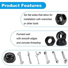 100 Pcs M6 x 1.0 mm Nylon Insert Hex Lock Nuts Black Zinc-Plated Self-Locking F