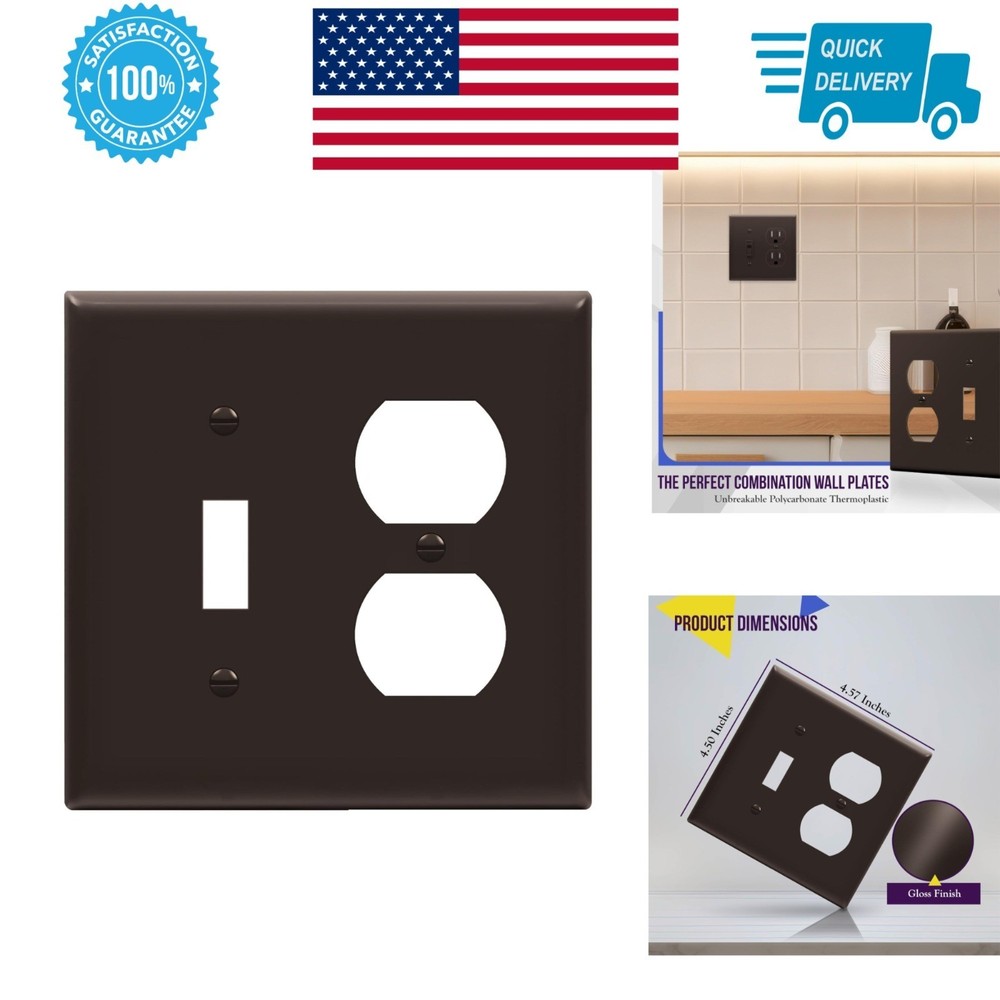 ENERLITES Toggle Light Switch/Duplex Outlet Wall Plate, Brown, 2-Gang