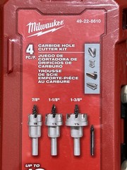MILWAUKEE 4PC Carbide Hole Cutter Kit! 7/8″ 1-1/8″ 1-3/8″ Drill Driver BRAND NEW
