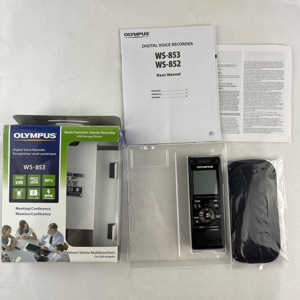 Olympus WS-853 8GB Digital Voice Recorder Stereo MP3 USB microSD