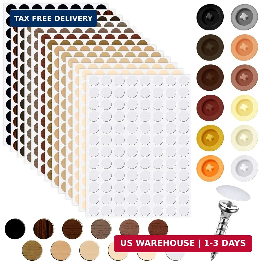1152 Pcs Self-Adhesive Screw Hole Stickers and 120 Pcs Screw Cap Covers, 15 mm W