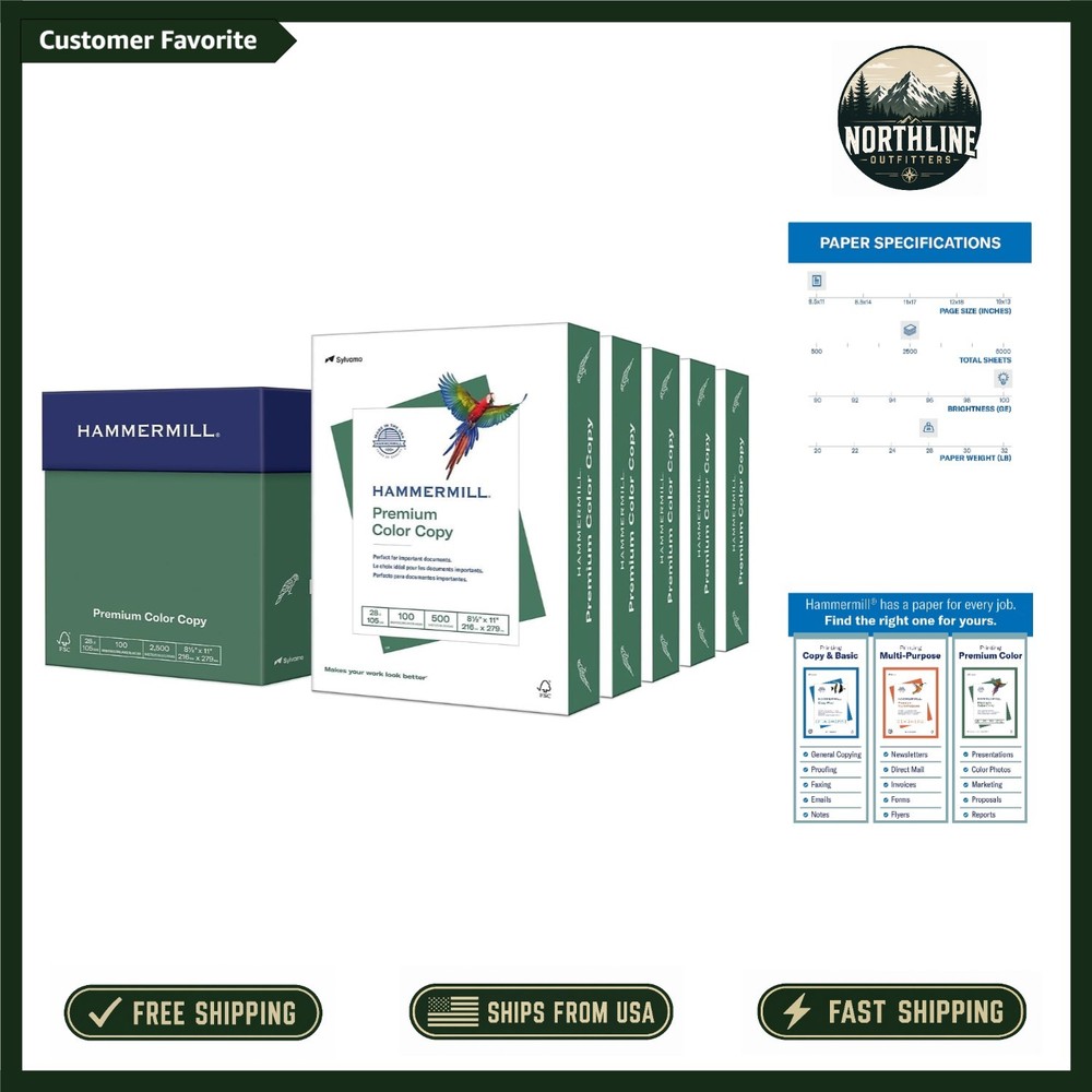Smooth 28 lb Color Copy Paper, 5 Reams, 100 Bright – Perfect for Presentations