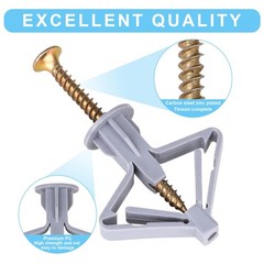 Hollow-Wall Anchors, One Size, 65Lbs Anchors 50pcs+Screw Gray-50pcs