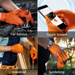 Heavy Duty Orange Nitrile Gloves 8Mil Industrial Disposable Diamond Oran 10PCS