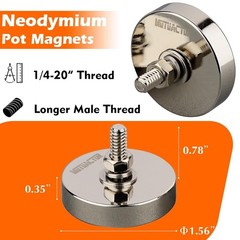 185lb Neodymium Magnet Pair with Threaded Studs