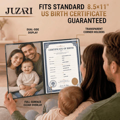 Birth Certificate Holder 8.5×11 Black Faux Leather Document Protector Gold Foil