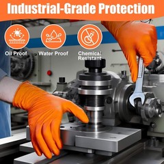 TREEGO 10 Mil Nitrile Gloves XL – Heavy Duty Orange Gloves with Double Diamon…