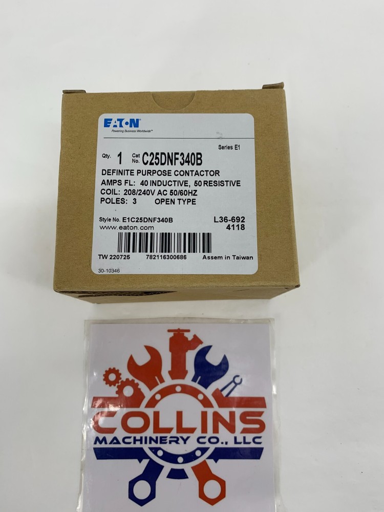 Eaton C25DNF340B Definite Purpose Contactor 208/240V Coil 40A 3P Open Type
