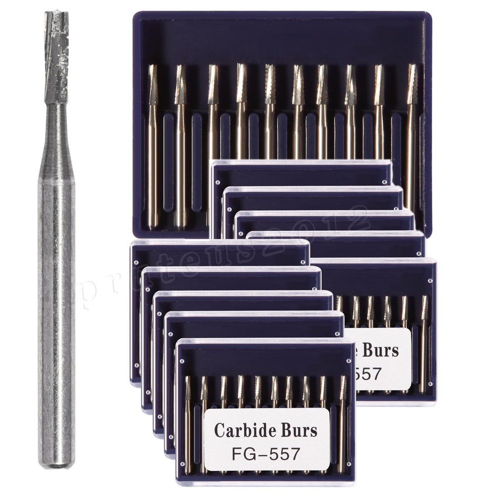 100 FG 557 Carbide Dental Burs High Speed Handpiece Friction Grip Drill Bits