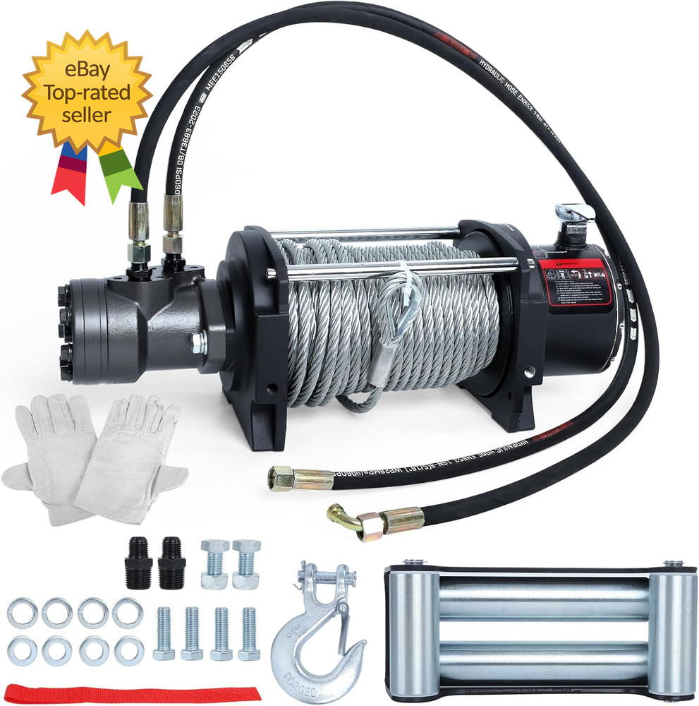 15000LBS Hydraulic Winch Steel Cable 0.4IN X 78Ft,Gear Ratio 36 1Hydraulic Moto