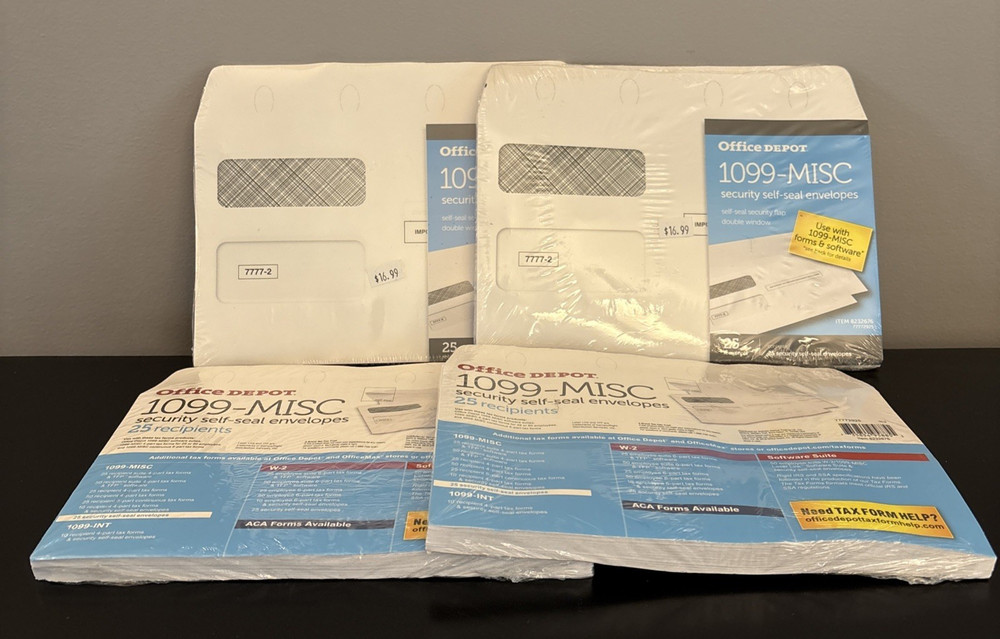Lot of 4- Office Depot Double-Window Self-Seal Envelopes For 1099-MISC 25PK each