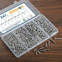 247Pcs Pan Head Wood Screws Assortment Kit, #6#8 Stainless Steel 304 Self Tappin