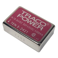 TRACO Power, TEN 5 Series DC/DC Converter TEN5-2421, 18-36 VDC to ±5 VDC, 500mA