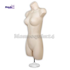 2 Pack Female Torso Body Mannequin Dress Form Flesh & Black Set 2 Stands 2 Hooks