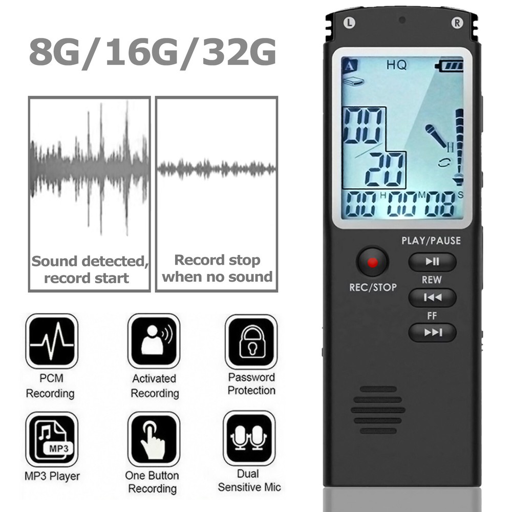 Voice Activated Mini Digital Sound Audio Recorder Dictaphone MP3 Player 8/16/32G