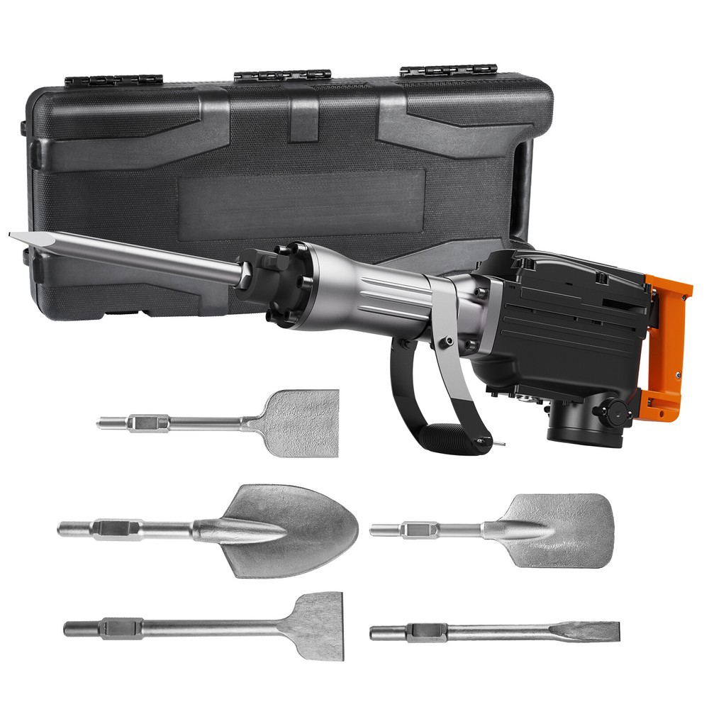 VEVOR Demolition Jack Hammer Concrete Breaker 2200W Hammer 6 Chisel Bits Black