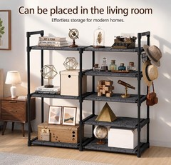 5 Tier Shoe Rack Black Tubes Shoe Rack with Oxford Fabric Lightweight Shoes S…