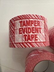 (QTY 4) Tamper Evident Sign Tape 2.5 mil 72mm x 100m with White & Red Stripes