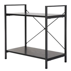 2-Shelf Durable Bookcase Steel Frame Bookrack Mini Retro Display Bookshelf Black