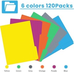 120 Pack Colored File Folders Letter Size 1/3 Cut Tab Assorted Colors