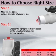 2 PCS 1.5 Inch PVC Ball Valve 11/2 Inch Shut Off T Handle for Pool